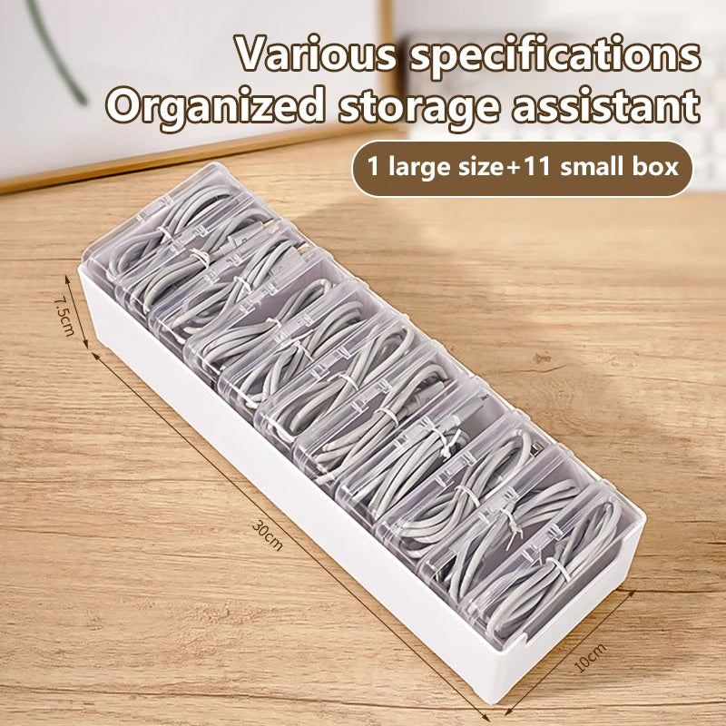 Transparent Plastic Cable Storage Box | Divided Grid