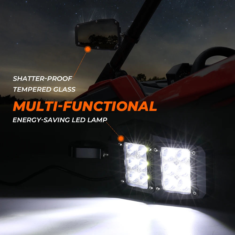 KEMIMOTO UTV Side Mirrors with LED Light – 1.75 to 2in Roll Bars UTV Side Mirrors Nixie
