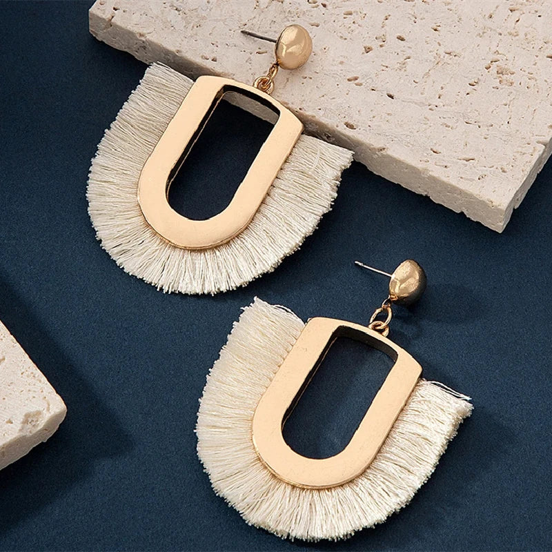 Bohemian Gold Plated Geometric Tassel Drop Earrings – Women Tassel Drop Earrings Nixie
