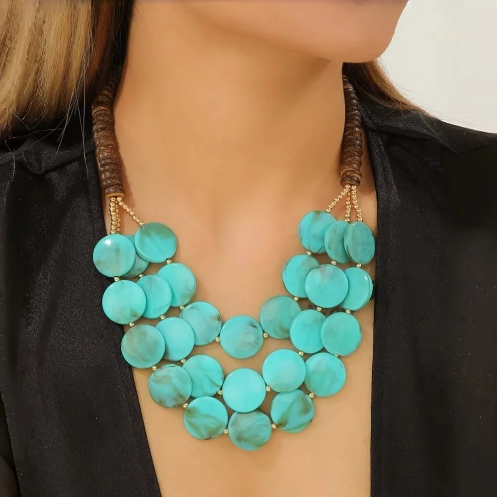 Multilayer Geometric Beaded Necklace – Acrylic & Wood | Nixie Beaded Necklace Nixie