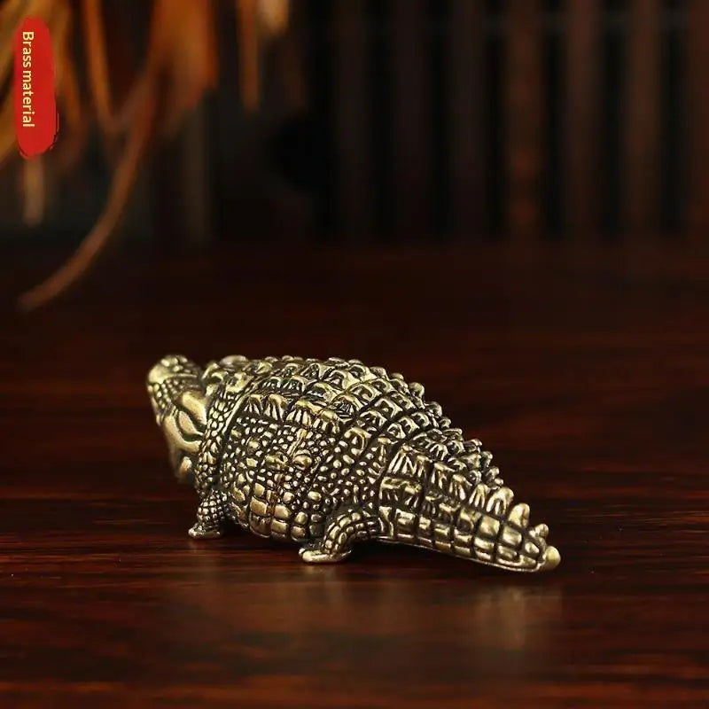 Antique Brass Crocodile Statue Feng Shui Lucky Desk Ornament Decorative Figurine Nixie
