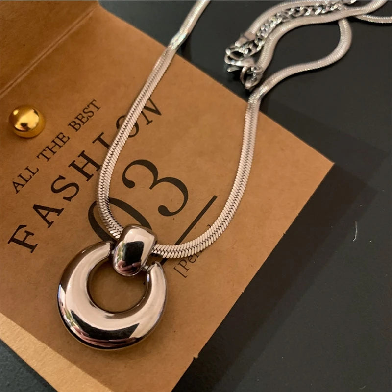 Stainless Steel Donut Necklace Minimalist Hollow Sweater Chain Fashion Necklace Nixie XL2155-6