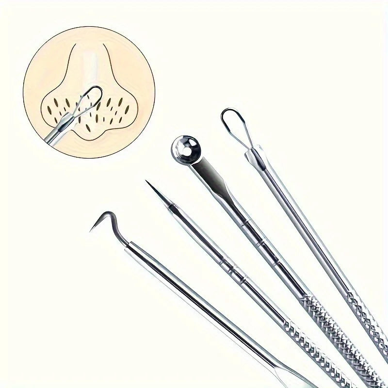 4-Pack Blackhead Extractor Tool Kit – Stainless Steel Pore Cleaner Skin Care Tool Kit Nixie