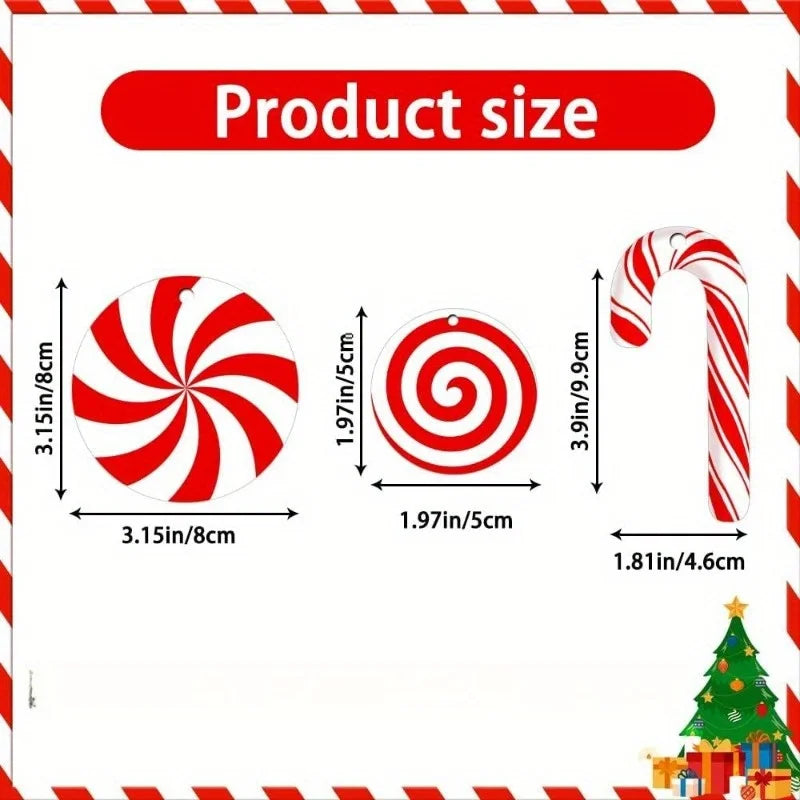 19Pcs Wooden Candy Cane Christmas Ornaments | Red White Tree Decor Christmas Ornaments Nixie