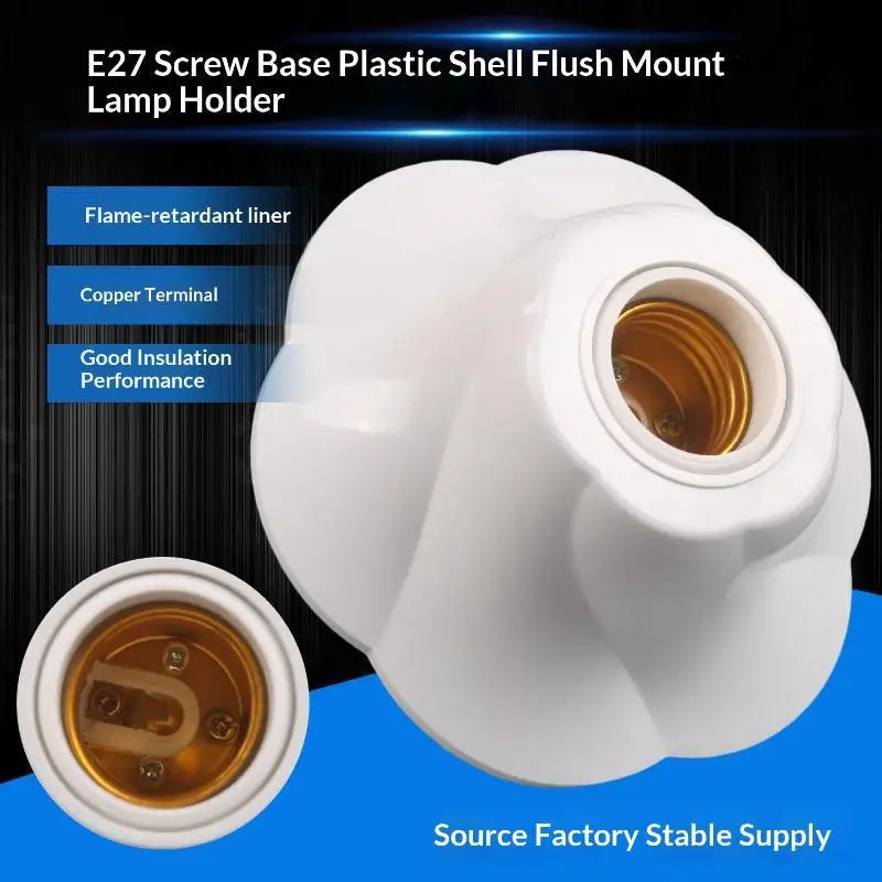 E27 Rose Lamp Holder Socket – White Surface Mount Ceiling Base