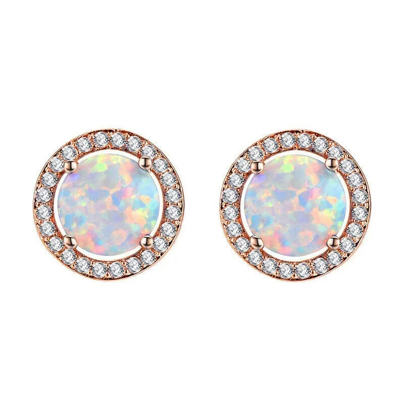 Blue Simulated Opal Stud Earrings – Silver & Rose Gold | Nixie Fashion Stud Earrings Nixie