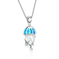 Blue Fire Opal Jellyfish Pendant Necklace | Women's Jewelry Pendant Necklace Nixie Light Yellow Gold Color