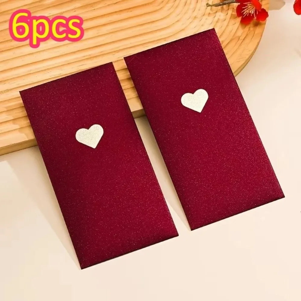 6pcs Red Gift Envelopes – Love Patterns | New Year & Valentine's