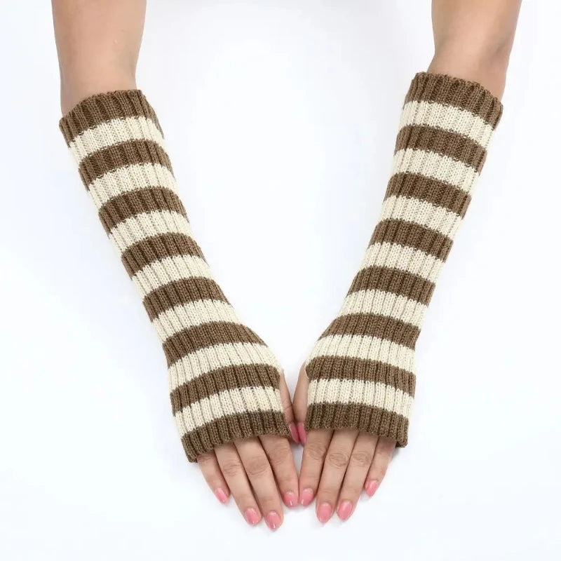 Knitted Punk Stripe Arm Warmers Half Finger Sleeves | Nixie Knitted Arm Warmers Nixie
