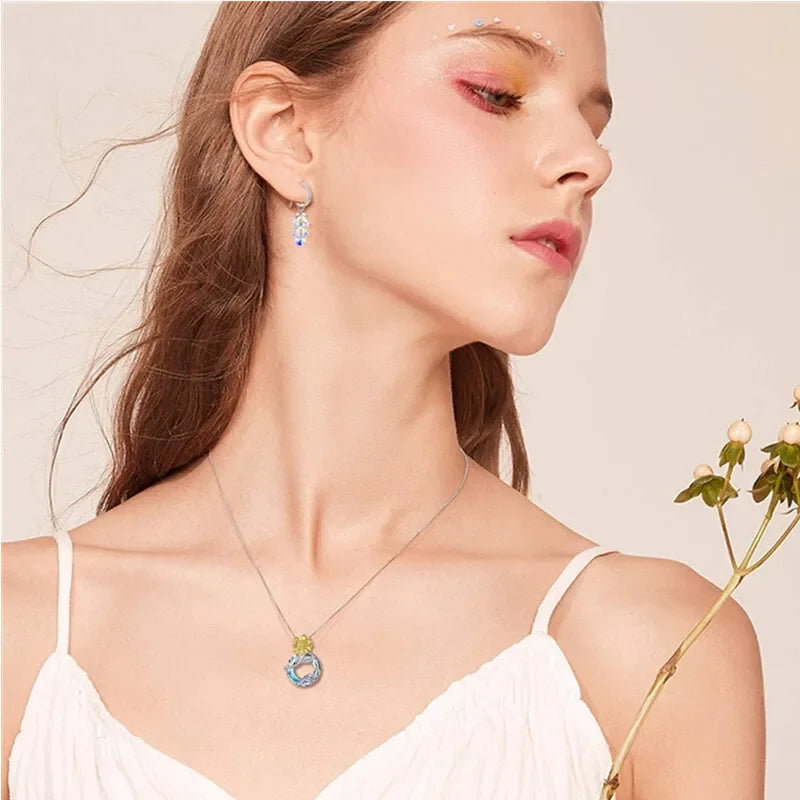 Sunflower Blue Crystal Mood Tracker Necklace – Zinc Alloy Crystal Chain Necklace Nixie