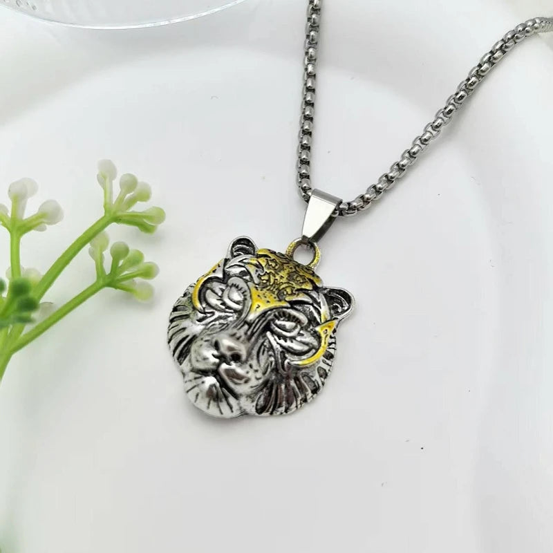 Vintage Tiger Head Pendant Necklace – Unisex Silver Style Pendant Necklace Nixie