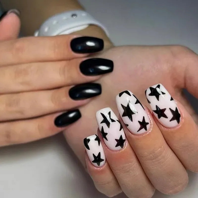 Black & White Star Nail Art Stickers | Minimalist Nail Decals Nail Art Stickers Nixie