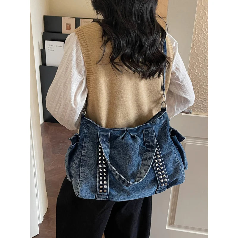 Nixie Denim Vintage Travel Bag – Large Crossbody Handbag Crossbody Travel Bag Nixie