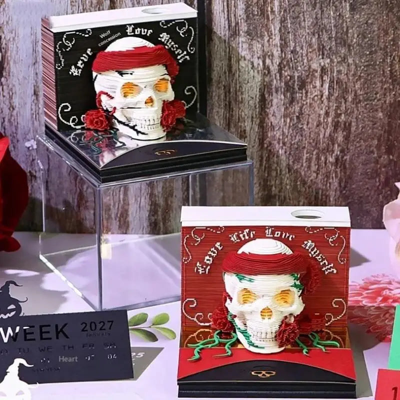 2027 Desk Calendar LED Light 3D Tear-Away Paper Carving Art