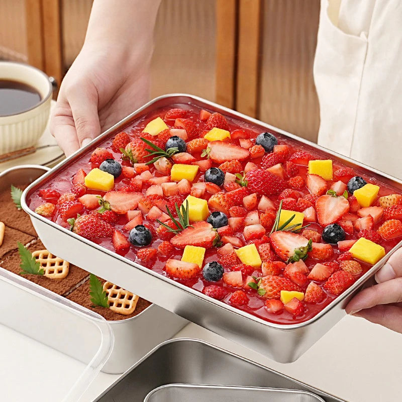 Stainless Steel Tiramisu Mold & Rectangular Cake Pan with Lid
