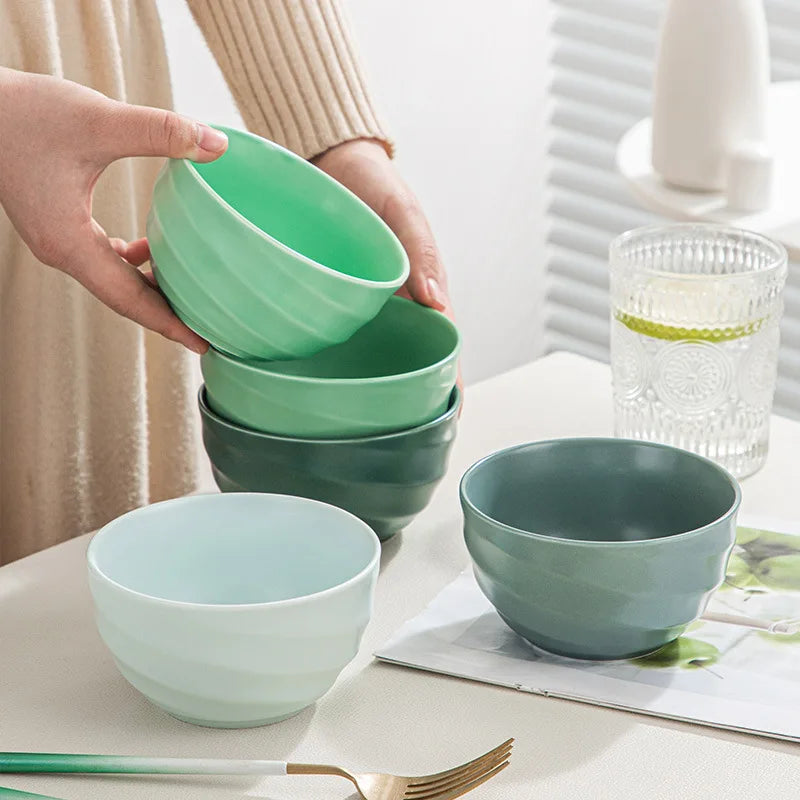 Gradient Ceramic Rice Bowl Set of 5 – Porcelain Tableware Gift