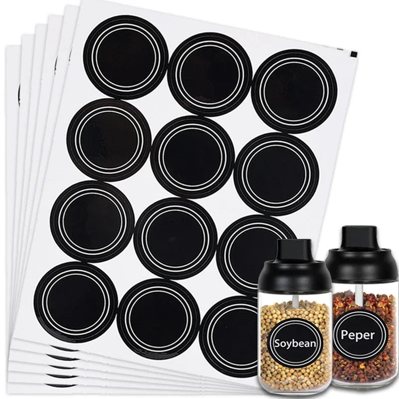 Round Blackboard Spice Labels – Reusable Waterproof Jar Stickers Kitchen Jar Labels Nixie