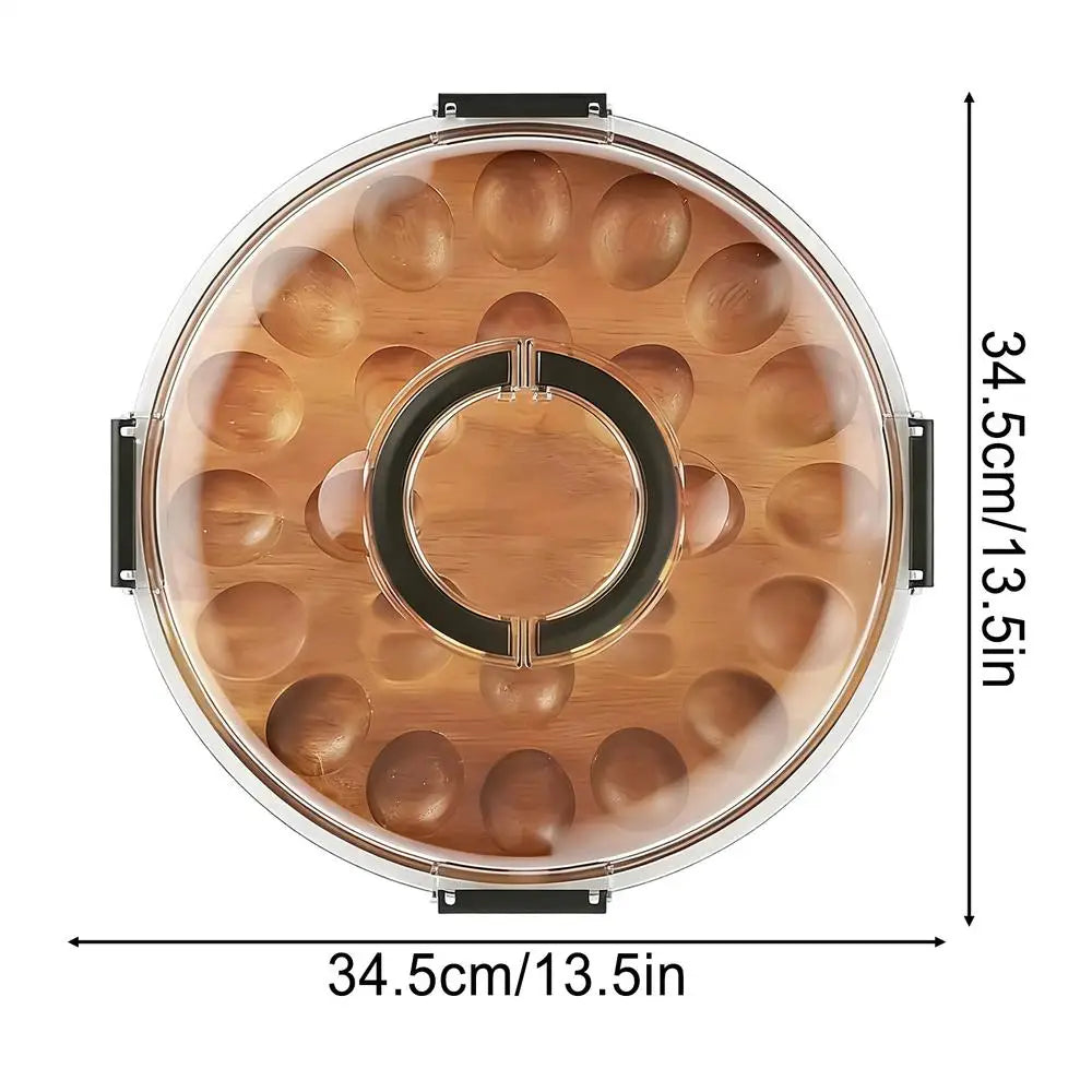 24-Slot Wooden Deviled Egg Tray with Lid | Party Platter Egg Serving Tray Nixie Round