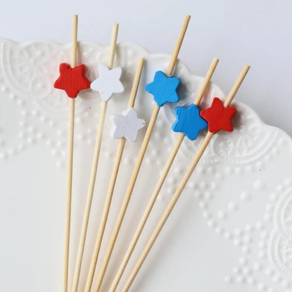 100pcs Bamboo Cocktail Picks – 4th of July Star Skewers Bamboo Cocktail Picks Nixie
