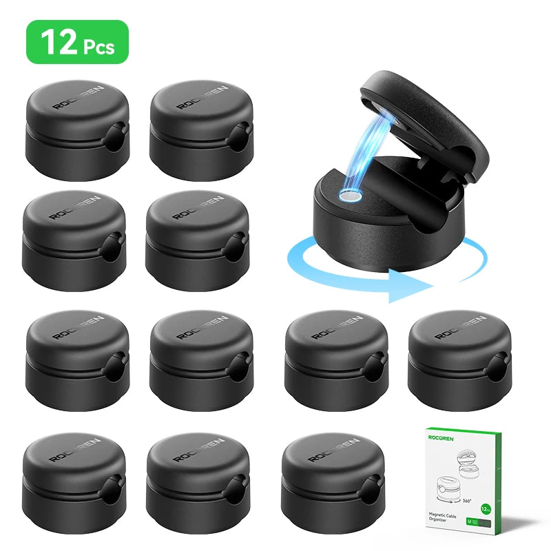 Rocoren Magnetic Cable Organizer 12PCS – Under Desk Cable Clips Cable Management Clips Nixie Black 12pcs