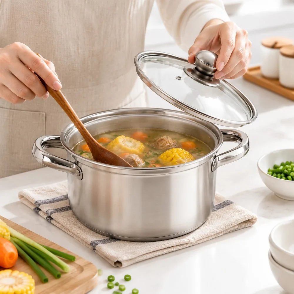 Stainless Steel Stock Pot Set with Glass Lid | Induction Ready Stock Pot Set Nixie