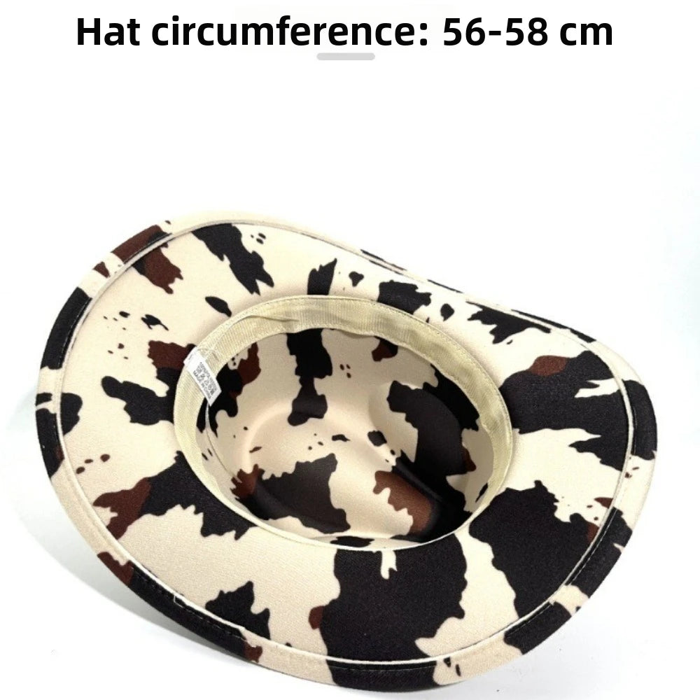 Wide Brim Cow Print Western Cowboy Hat – UV Protection Western Cowboy Hat Nixie