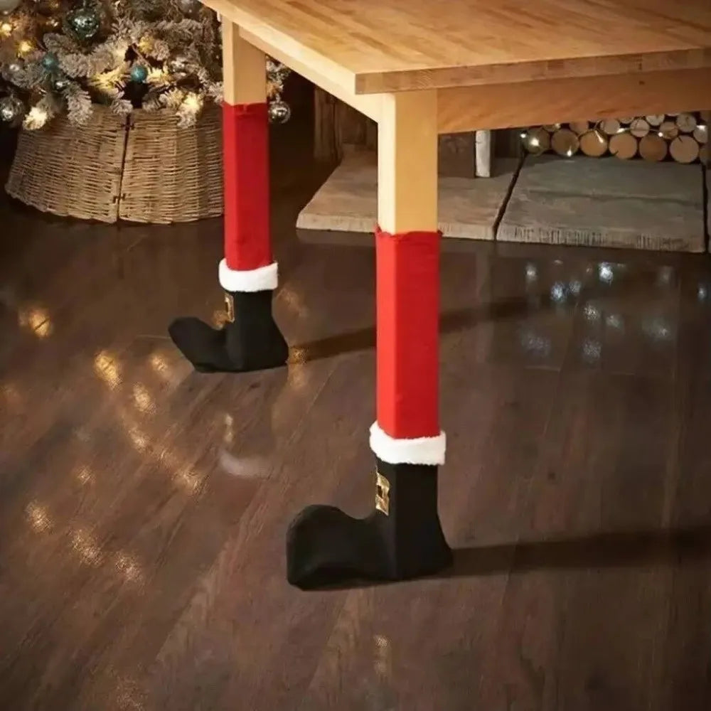 4PCS Christmas Chair Leg Covers Santa Boots Velvet Furniture Pads Holiday Chair Covers Nixie