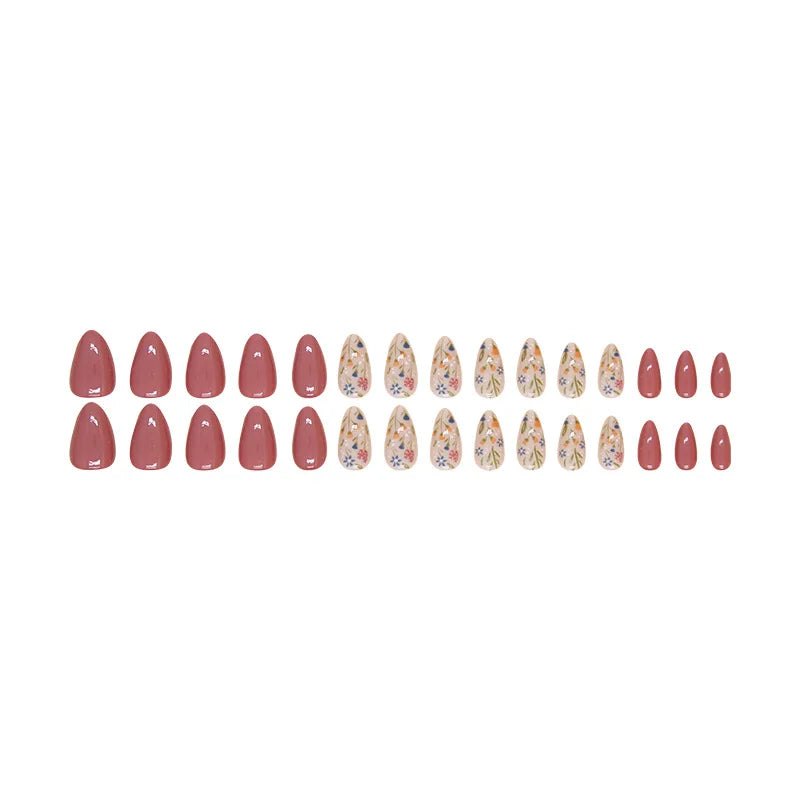 24pcs Short Almond Floral Press-On Nail Patches | Nixie Press-On Nail Tips Nixie