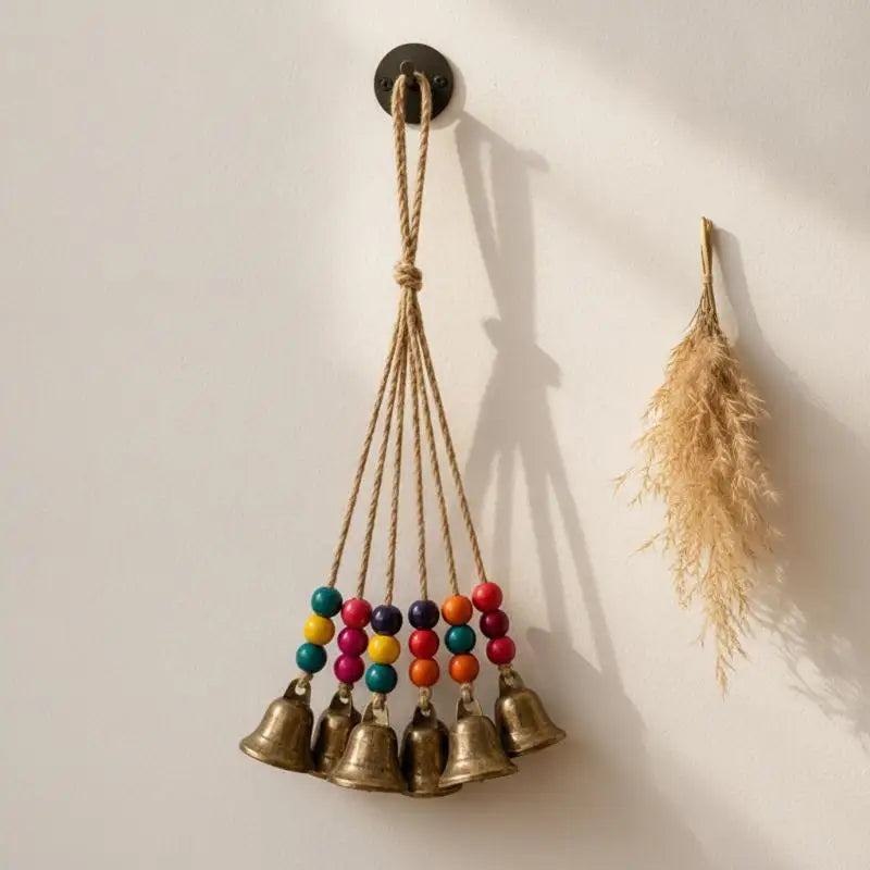 Bohemian Wind Chime Bronze Bells & Wood Beads Boho Garden Decor Boho Wind Chime Nixie