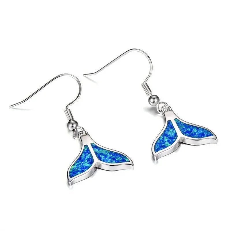 Fish Tail Blue Opal Drop Dangle Earrings | Crystal Rhinestone Fashion Dangle Earrings Nixie