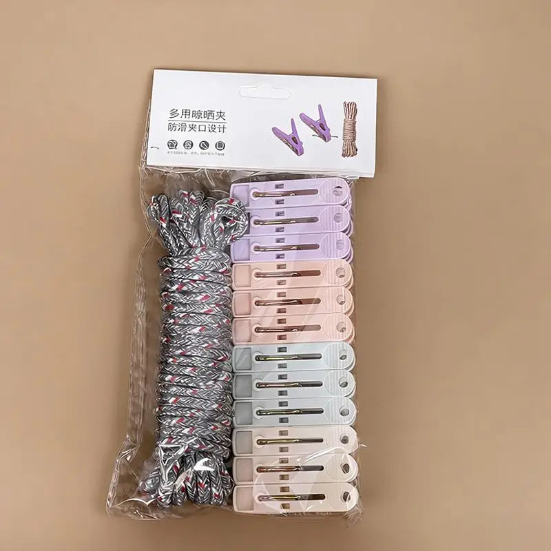 12-Clip Colorful Windproof Clothesline Set – Nylon Drying Clips Clothesline & Clip Set Nixie