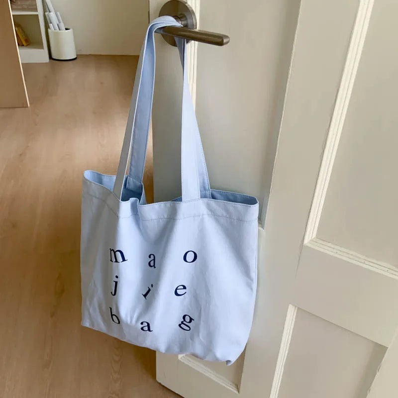 Korean Canvas Tote Bag – Retro Large Capacity Crossbody Canvas Tote Bag Nixie Blue