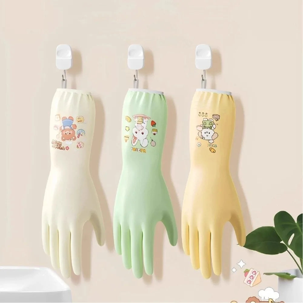 Cute Cartoon Kitchen Dishwashing Gloves – Non-Slip, Reusable