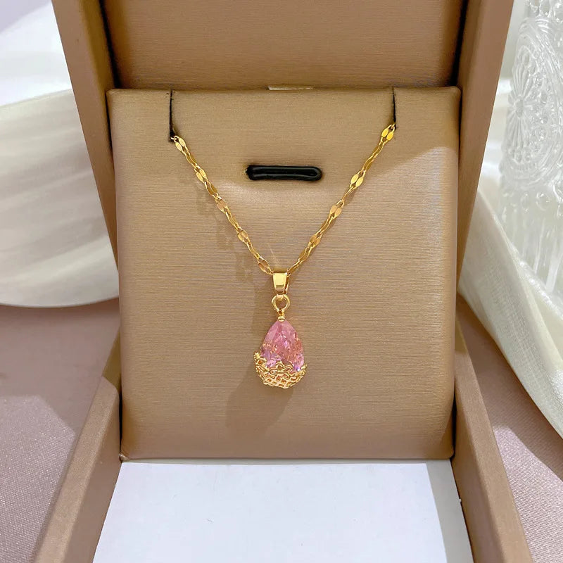 Waterdrop Pendant Necklace – Gold Stainless Steel Clavicle Chain Pendant Necklace Nixie