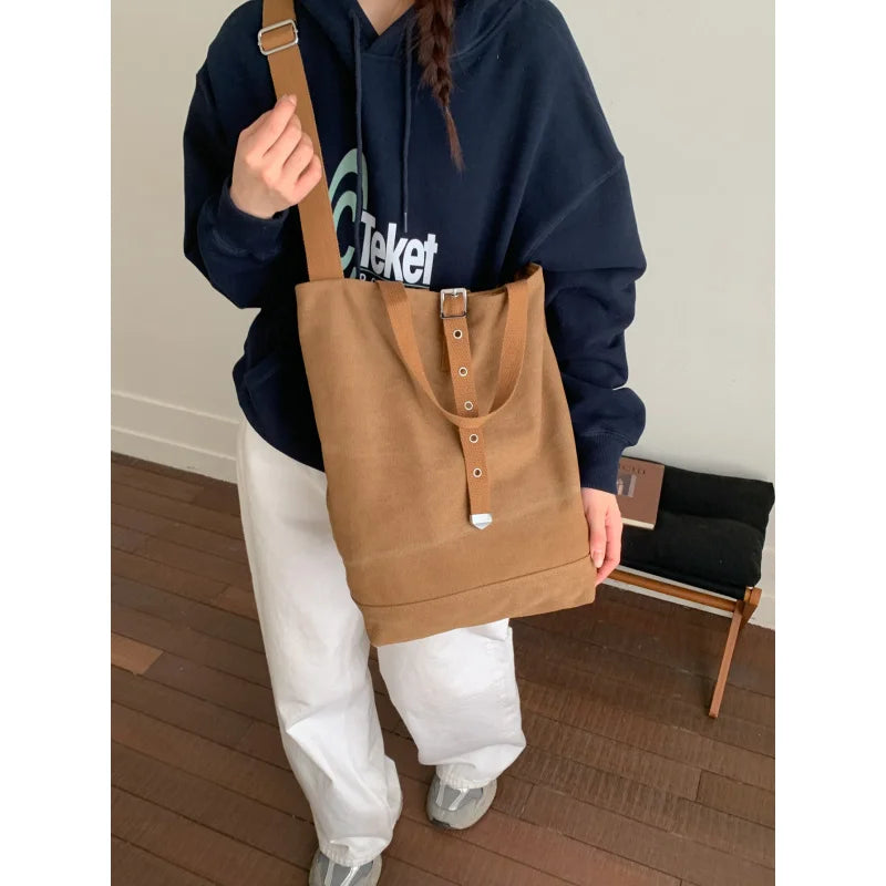 Vintage Canvas Bucket Tote Bag – Large Shoulder & Crossbody Canvas Bucket Bag Nixie