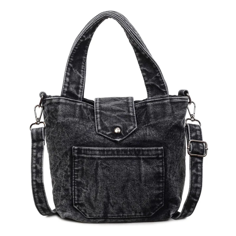 Denim Vintage Bucket Bag for Women – Casual Daily Handbag Denim Bucket Bag Nixie Black