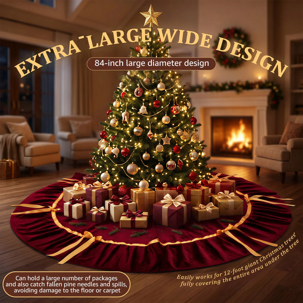 Large 84" Ruffled Velvet Christmas Tree Skirt – Indoor & Outdoor Christmas Tree Skirt Nixie