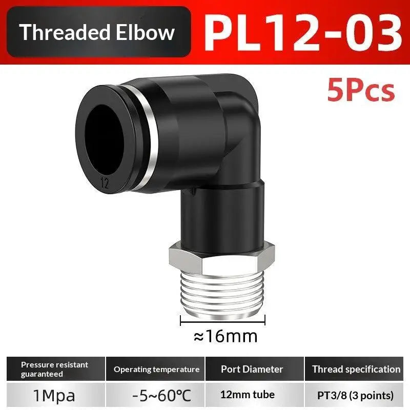 5Pcs 90° Push-Fit Pneumatic Elbow Fittings | PL Series Air Tube Pneumatic Elbow Fittings Nixie A6