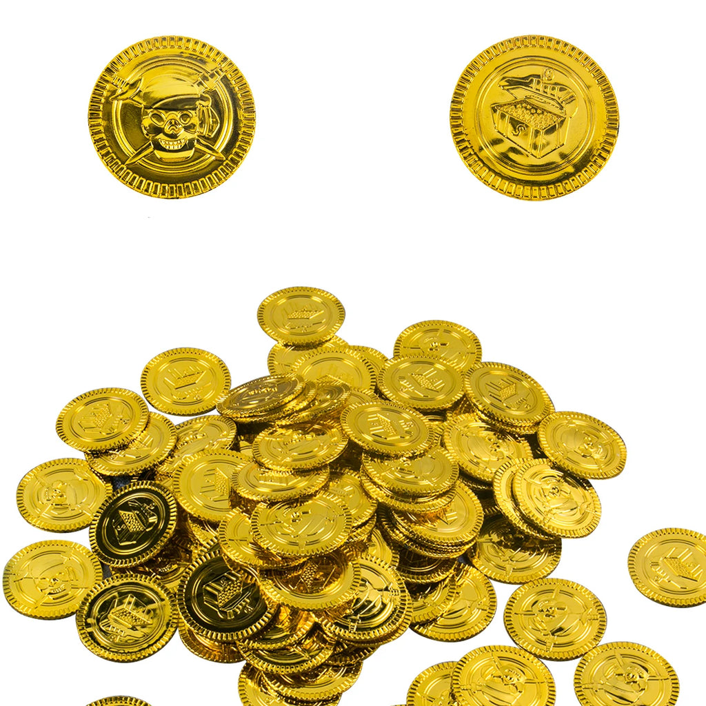 20pcs Plastic Pirate Coins – Fake Gold Party Favor Treasure Party Favor Coins Nixie 20pcs-Golden