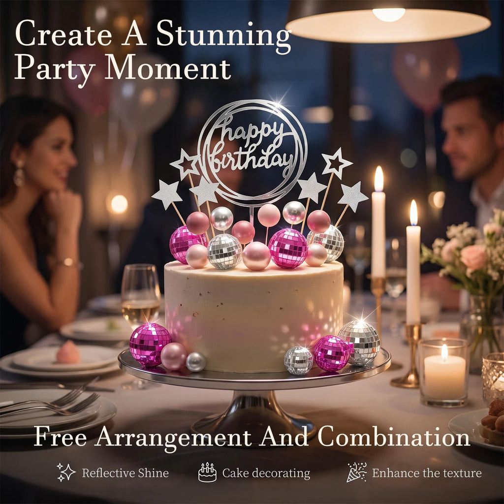 Disco Ball Cake Topper Set – Birthday & Party Decoration Cake Topper Set Nixie
