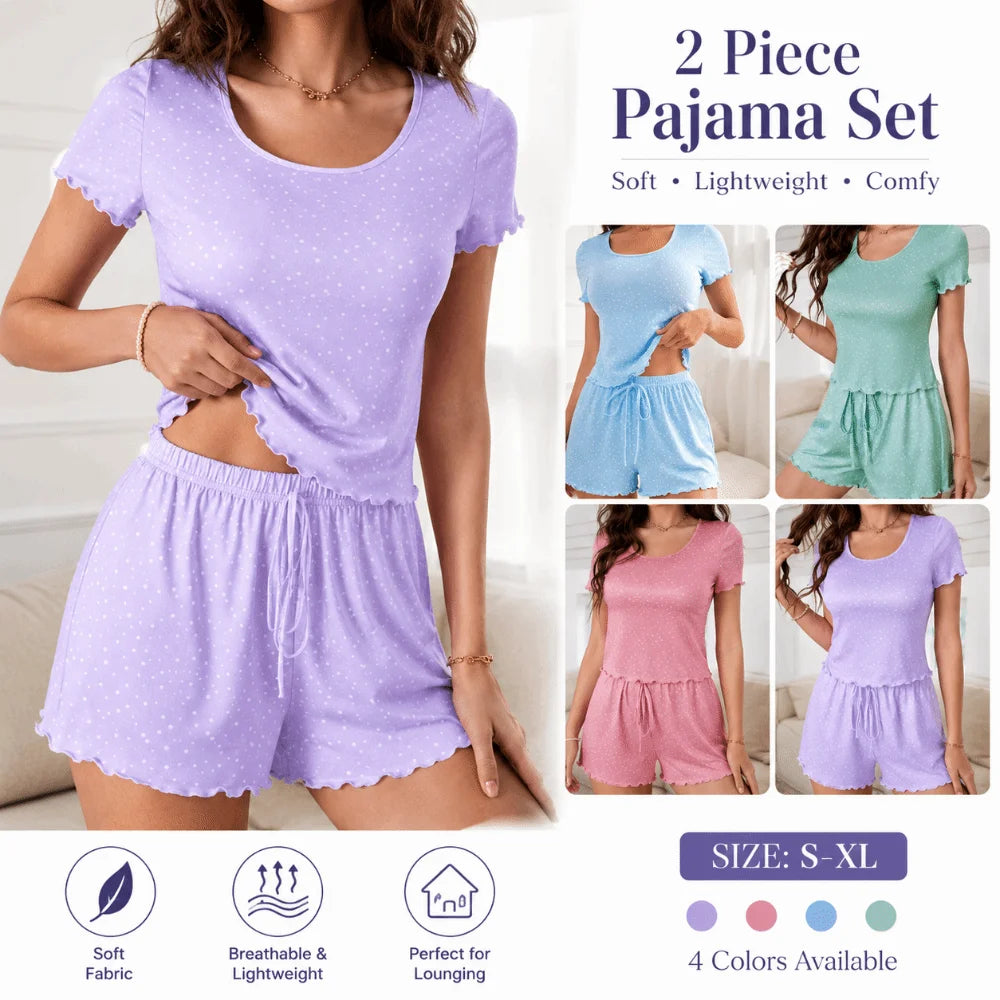 Polka Dot Women's Pajama Set – Ruffle Trim 2-Piece Loungewear Women's Pajama Set Nixie