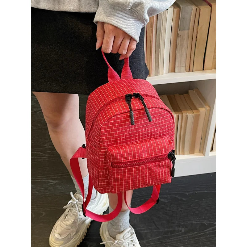 Women's Lightweight Mini Plaid Nylon Backpack – Casual Style