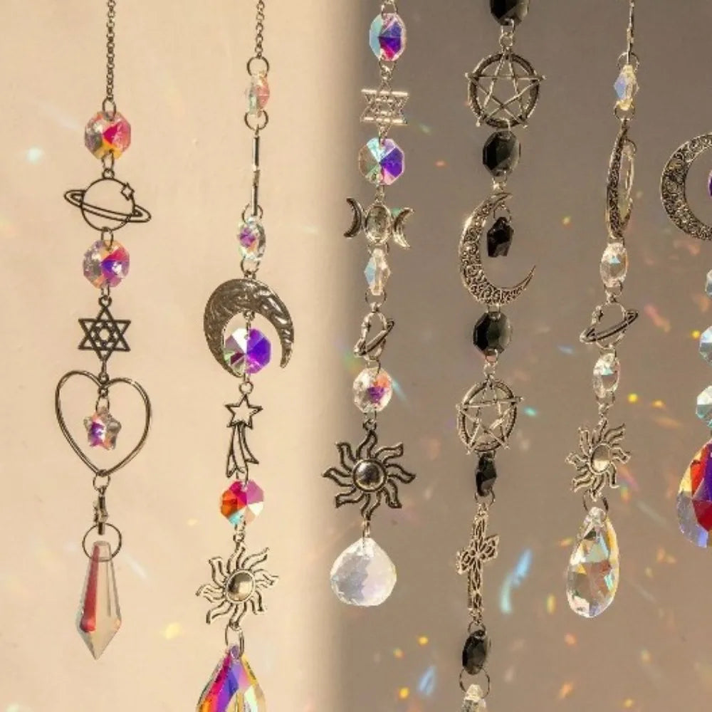Crystal Wind Chime Pendant – Moon Stars Rainbow Sun Catcher Wind Chime Pendant Nixie