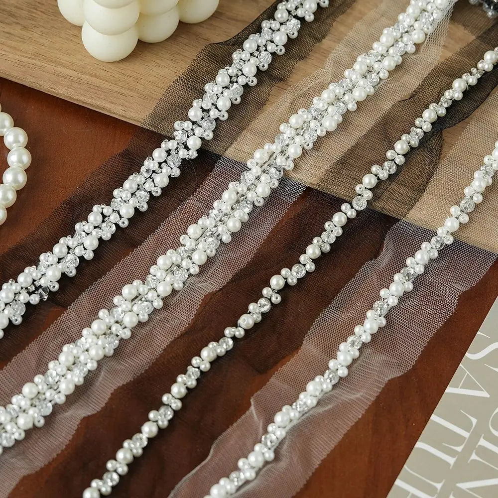 Pearl Beaded Rhinestone Lace Trim Ribbon for DIY Sewing Lace Trim Ribbon Nixie