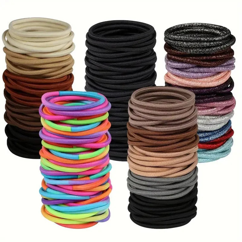 50pcs 4MM Black Elastic Hair Bands Ponytail Holders | Pack Elastic Hair Bands Nixie