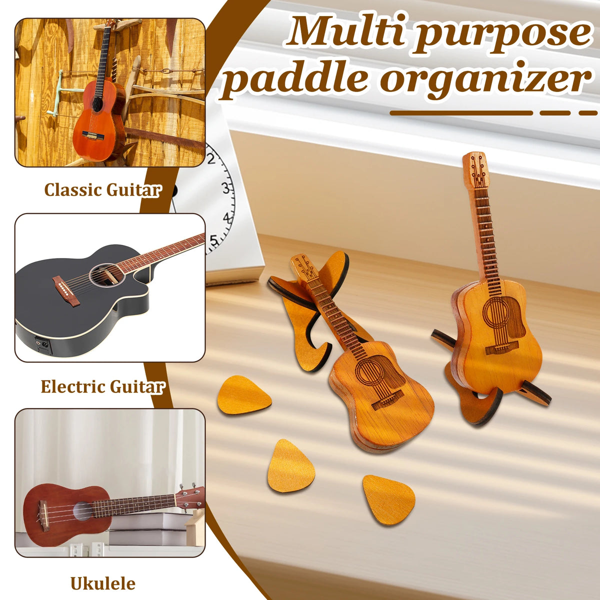 Bamboo Guitar Pick Case Holder with Stand – Set of 2 Guitar Pick Holder Nixie