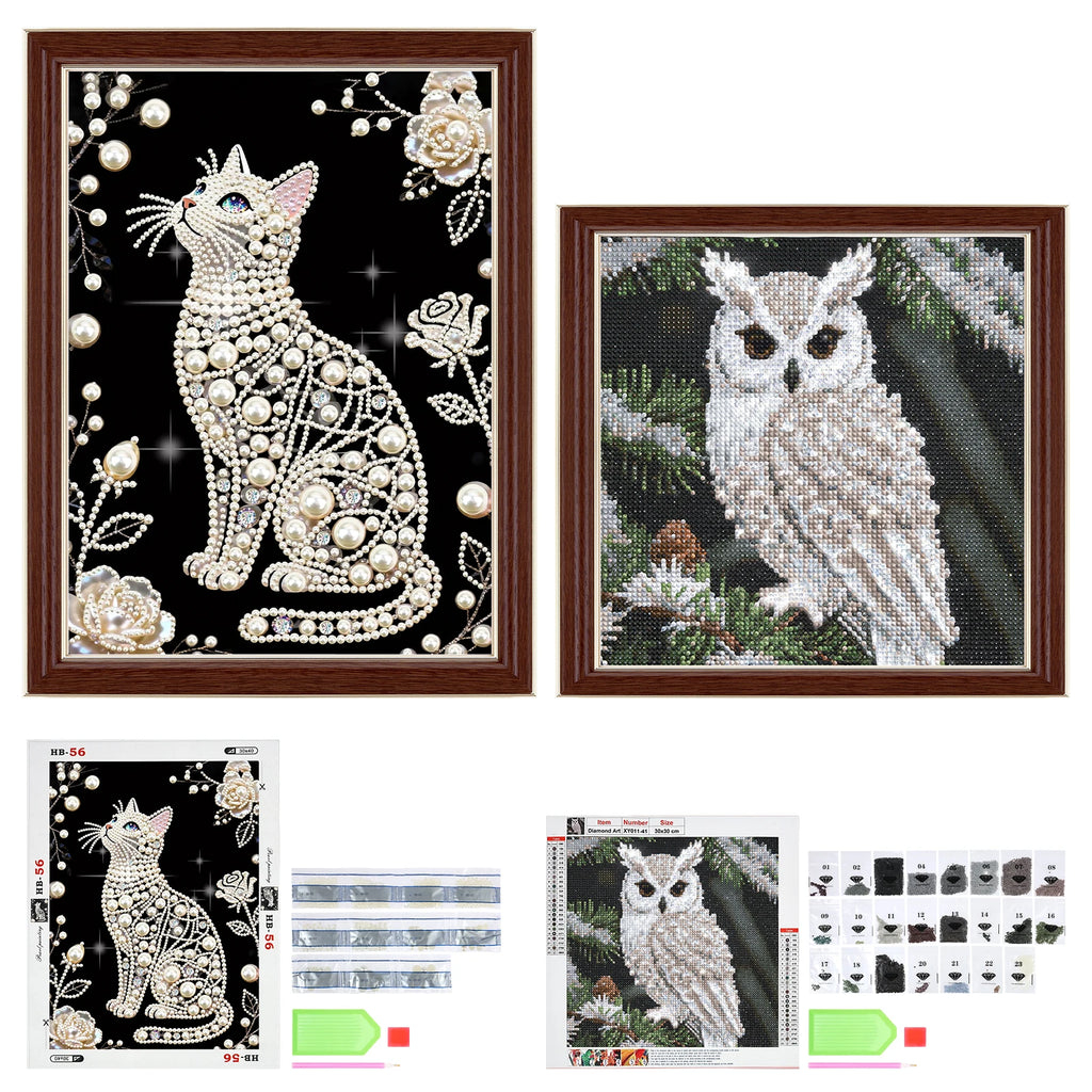 Owl & Cat Faux Pearl Diamond Painting Kit – DIY Wall Art Set Diamond Painting Kit Nixie
