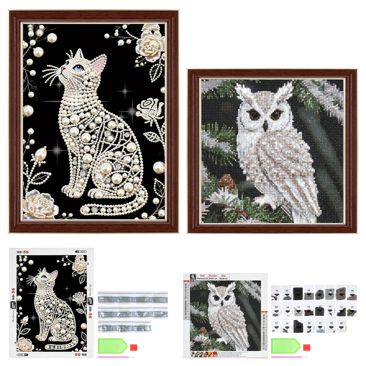 Owl & Cat Faux Pearl Diamond Painting Kit – DIY Wall Art Set Diamond Painting Kit Nixie