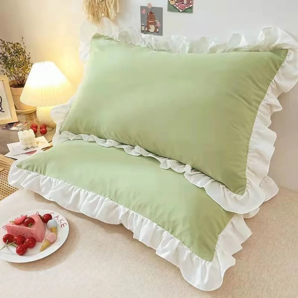 Korean Princess Ruffle Pillowcase – Stain-Resistant, 4 Sizes Ruffle Pillowcase Nixie Light Green-48-74cm