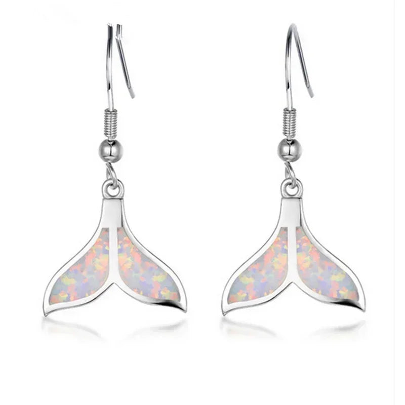 Fish Tail Blue Opal & Rhinestone Hook Drop Earrings Drop Hook Earrings Nixie